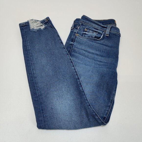 7 For All Mankind Roxanne Luxe Vintage Ankle Jeans Size 28 Raw Edge Cutoff Hems - Picture 8 of 10
